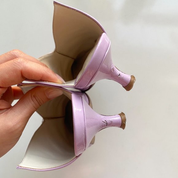 *SOLD* Tibi Jase Crinkled Patent Leather Lavender Purple Kitten Heel Mule - Picture 8 of 9